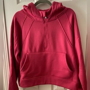 Laslulu Crop Half-Zip Scuba Pullover Sweatshirt Hoodie Size L Pink